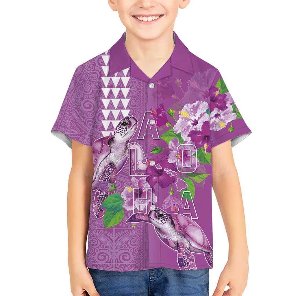 Hawaii Aloha Turtle Hibiscus and Leaves Hawaiian Shirt with Polynesian and Kakau Tattoos Lilac Color LT03 - Polynesian Pride