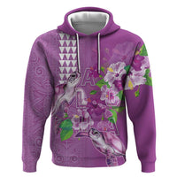 Hawaii Aloha Turtle Hibiscus and Leaves Hoodie with Polynesian and Kakau Tattoos Lilac Color LT03 Pullover Hoodie Purple - Polynesian Pride