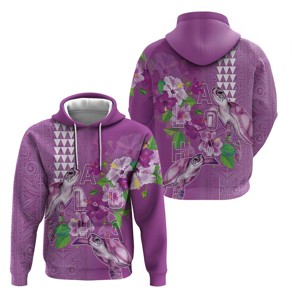 Hawaii Aloha Turtle Hibiscus and Leaves Hoodie with Polynesian and Kakau Tattoos Lilac Color LT03 - Polynesian Pride