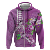 Hawaii Aloha Turtle Hibiscus and Leaves Hoodie with Polynesian and Kakau Tattoos Lilac Color LT03 Zip Hoodie Purple - Polynesian Pride
