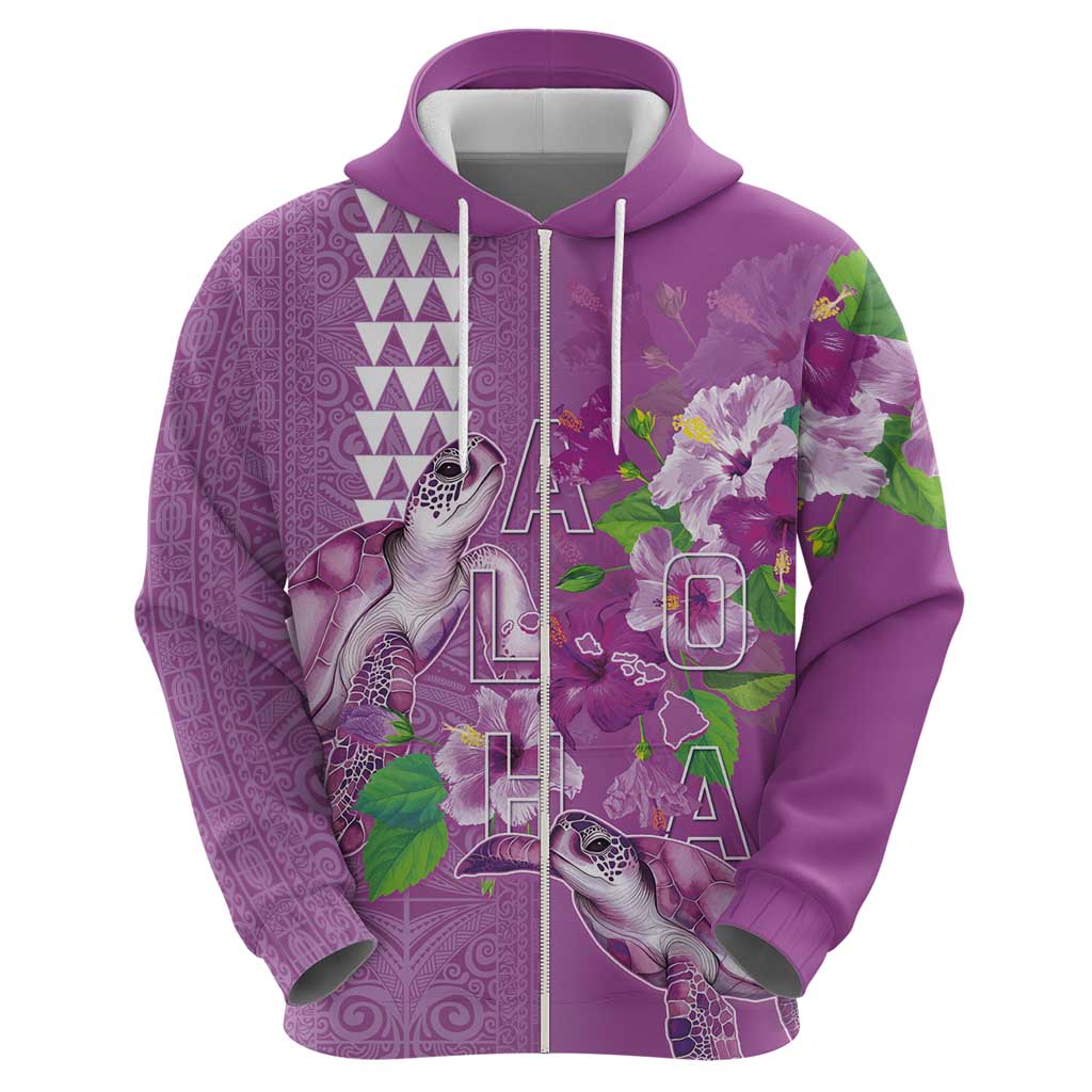 Hawaii Aloha Turtle Hibiscus and Leaves Hoodie with Polynesian and Kakau Tattoos Lilac Color LT03 - Polynesian Pride