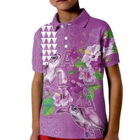 Hawaii Aloha Turtle Hibiscus and Leaves Kid Polo Shirt with Polynesian and Kakau Tattoos Lilac Color LT03 Kid Purple - Polynesian Pride