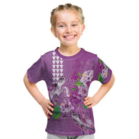 Hawaii Aloha Turtle Hibiscus and Leaves Kid T Shirt with Polynesian and Kakau Tattoos Lilac Color LT03 Purple - Polynesian Pride