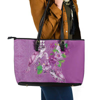 Hawaii Aloha Turtle Hibiscus and Leaves Leather Tote Bag with Polynesian and Kakau Tattoos Lilac Color LT03 - Polynesian Pride