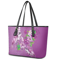 Hawaii Aloha Turtle Hibiscus and Leaves Leather Tote Bag with Polynesian and Kakau Tattoos Lilac Color LT03 - Polynesian Pride