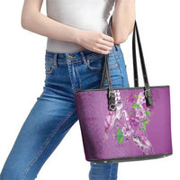 Hawaii Aloha Turtle Hibiscus and Leaves Leather Tote Bag with Polynesian and Kakau Tattoos Lilac Color LT03 - Polynesian Pride