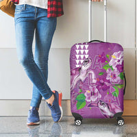 Hawaii Aloha Turtle Hibiscus and Leaves Luggage Cover with Polynesian and Kakau Tattoos Lilac Color LT03 - Polynesian Pride
