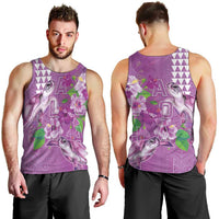 Hawaii Aloha Turtle Hibiscus and Leaves Men Tank Top with Polynesian and Kakau Tattoos Lilac Color LT03 - Polynesian Pride