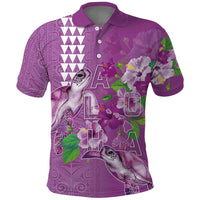 Hawaii Aloha Turtle Hibiscus and Leaves Polo Shirt with Polynesian and Kakau Tattoos Lilac Color LT03 Purple - Polynesian Pride
