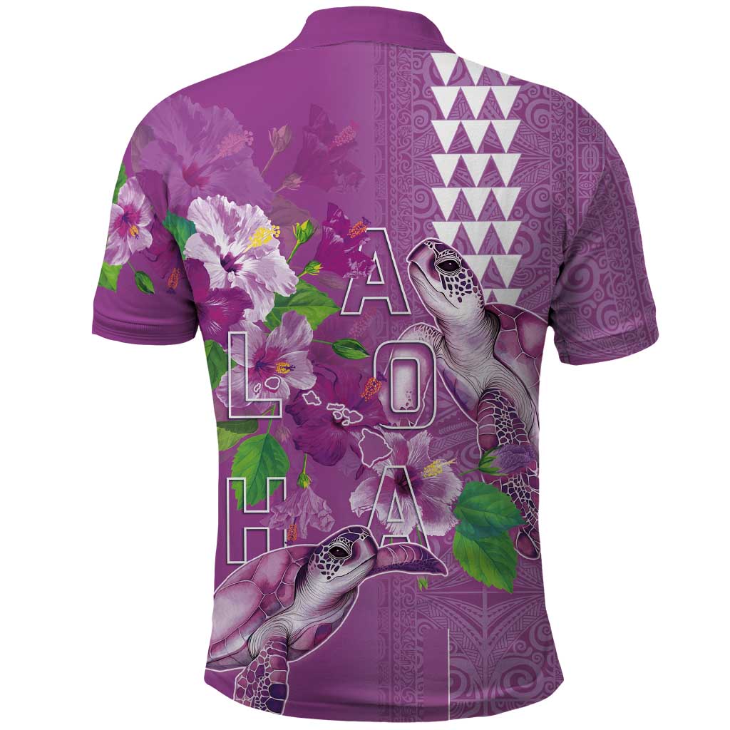 Hawaii Aloha Turtle Hibiscus and Leaves Polo Shirt with Polynesian and Kakau Tattoos Lilac Color LT03 - Polynesian Pride