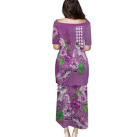 Hawaii Aloha Turtle Hibiscus and Leaves Puletasi with Polynesian and Kakau Tattoos Lilac Color LT03 - Polynesian Pride