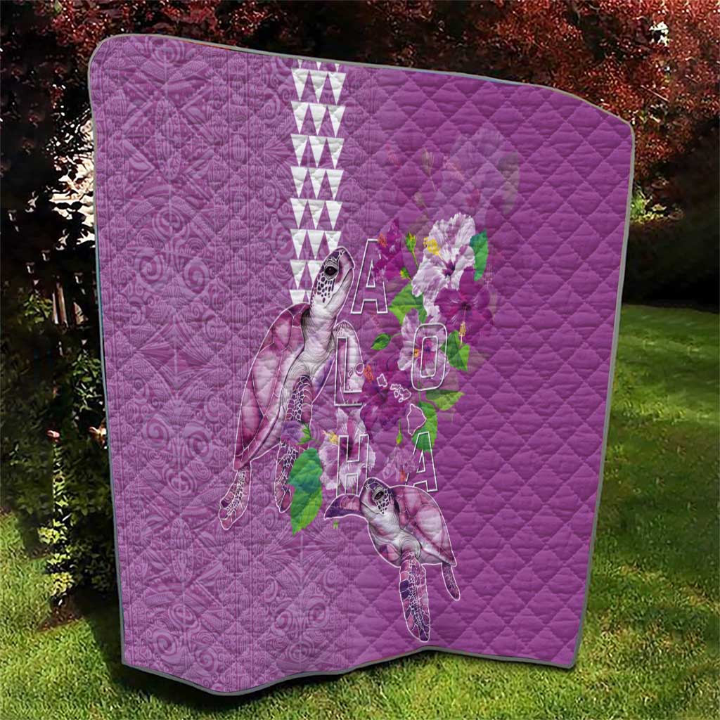 Hawaii Aloha Turtle Hibiscus and Leaves Quilt with Polynesian and Kakau Tattoos Lilac Color LT03 - Polynesian Pride