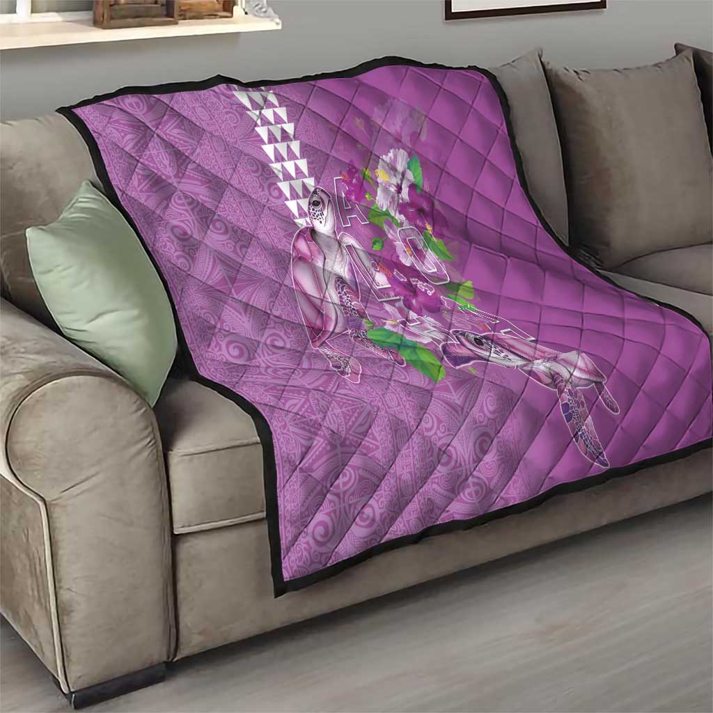 Hawaii Aloha Turtle Hibiscus and Leaves Quilt with Polynesian and Kakau Tattoos Lilac Color LT03 - Polynesian Pride