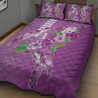 Hawaii Aloha Turtle Hibiscus and Leaves Quilt Bed Set with Polynesian and Kakau Tattoos Lilac Color LT03 - Polynesian Pride