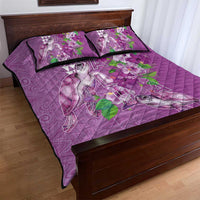 Hawaii Aloha Turtle Hibiscus and Leaves Quilt Bed Set with Polynesian and Kakau Tattoos Lilac Color LT03 - Polynesian Pride