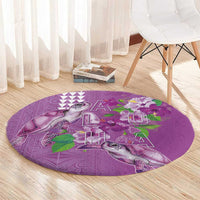 Hawaii Aloha Turtle Hibiscus and Leaves Round Carpet with Polynesian and Kakau Tattoos Lilac Color LT03 - Polynesian Pride