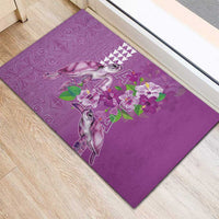 Hawaii Aloha Turtle Hibiscus and Leaves Rubber Doormat with Polynesian and Kakau Tattoos Lilac Color LT03 - Polynesian Pride