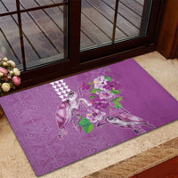 Hawaii Aloha Turtle Hibiscus and Leaves Rubber Doormat with Polynesian and Kakau Tattoos Lilac Color LT03 - Polynesian Pride