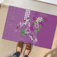 Hawaii Aloha Turtle Hibiscus and Leaves Rubber Doormat with Polynesian and Kakau Tattoos Lilac Color LT03 - Polynesian Pride