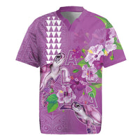 Hawaii Aloha Turtle Hibiscus and Leaves Rugby Jersey with Polynesian and Kakau Tattoos Lilac Color LT03 Purple - Polynesian Pride