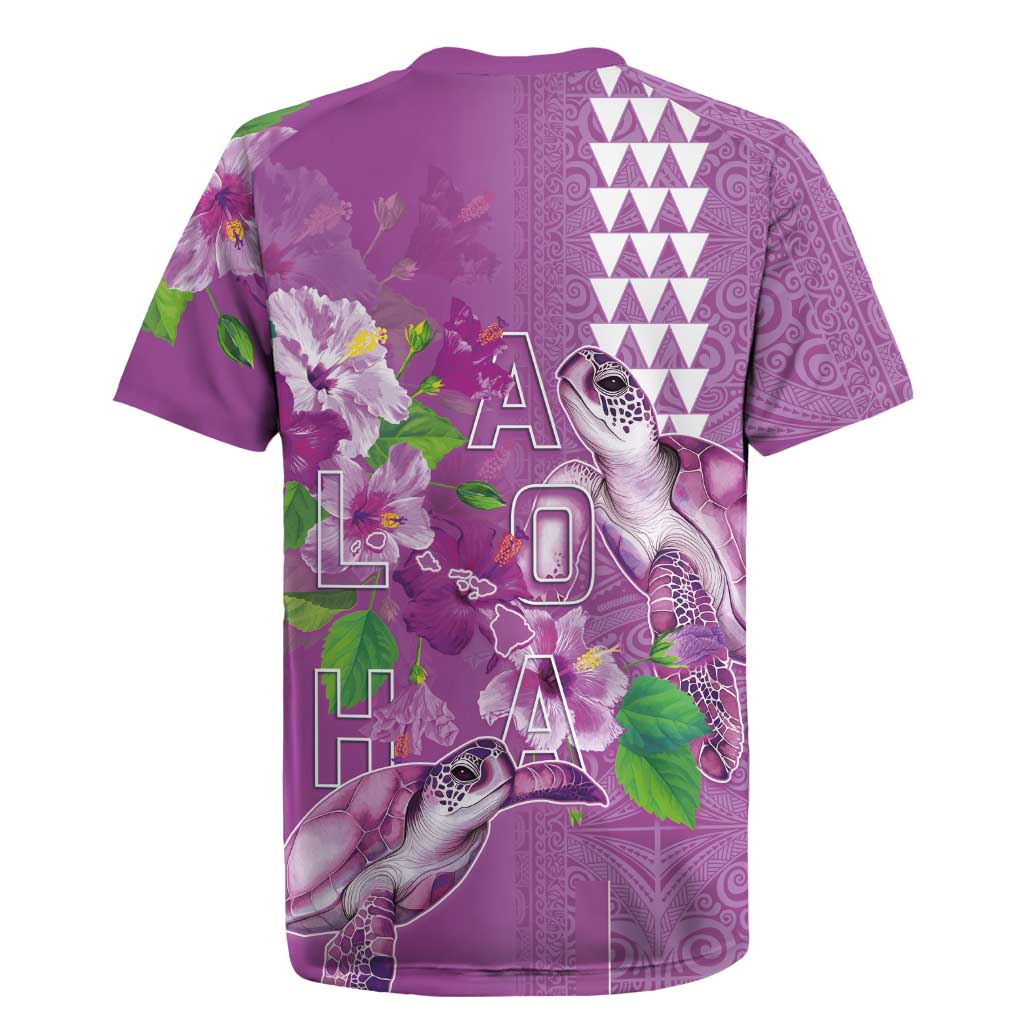 Hawaii Aloha Turtle Hibiscus and Leaves Rugby Jersey with Polynesian and Kakau Tattoos Lilac Color LT03 - Polynesian Pride