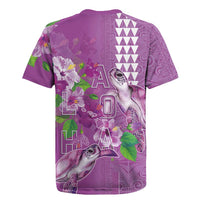Hawaii Aloha Turtle Hibiscus and Leaves Rugby Jersey with Polynesian and Kakau Tattoos Lilac Color LT03 - Polynesian Pride