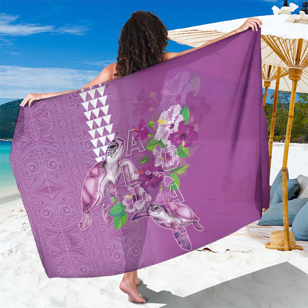 Hawaii Aloha Turtle Hibiscus and Leaves Sarong with Polynesian and Kakau Tattoos Lilac Color LT03 One Size 44 x 66 inches Purple - Polynesian Pride