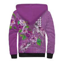 Hawaii Aloha Turtle Hibiscus and Leaves Sherpa Hoodie with Polynesian and Kakau Tattoos Lilac Color LT03 - Polynesian Pride