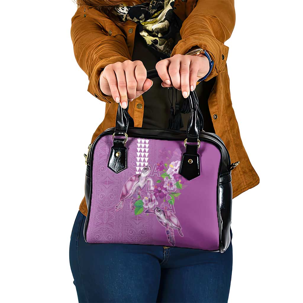 Hawaii Aloha Turtle Hibiscus and Leaves Shoulder Handbag with Polynesian and Kakau Tattoos Lilac Color LT03 One Size Purple - Polynesian Pride