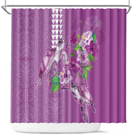 Hawaii Aloha Turtle Hibiscus and Leaves Shower Curtain with Polynesian and Kakau Tattoos Lilac Color LT03 Purple - Polynesian Pride