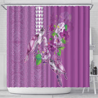 Hawaii Aloha Turtle Hibiscus and Leaves Shower Curtain with Polynesian and Kakau Tattoos Lilac Color LT03 - Polynesian Pride