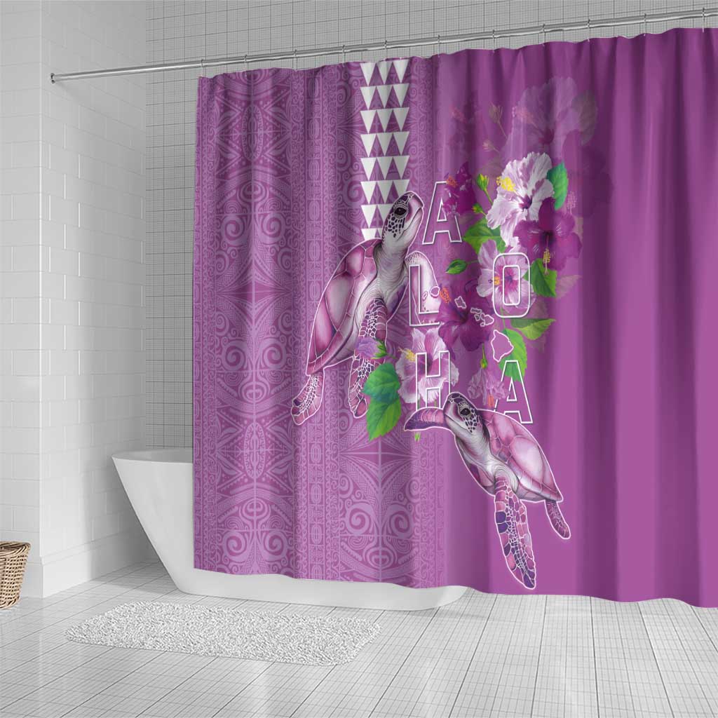 Hawaii Aloha Turtle Hibiscus and Leaves Shower Curtain with Polynesian and Kakau Tattoos Lilac Color LT03 - Polynesian Pride