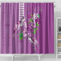 Hawaii Aloha Turtle Hibiscus and Leaves Shower Curtain with Polynesian and Kakau Tattoos Lilac Color LT03 - Polynesian Pride