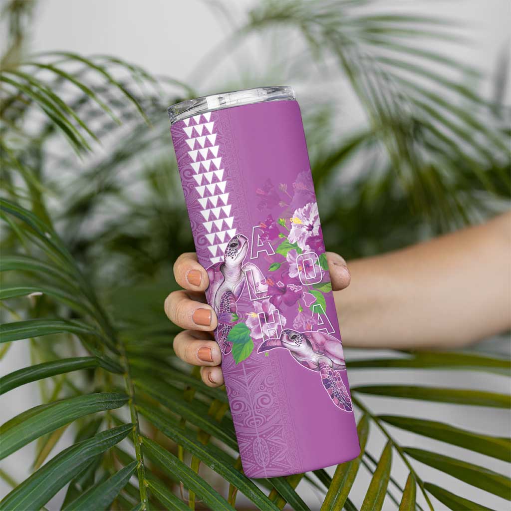 Hawaii Aloha Turtle Hibiscus and Leaves Skinny Tumbler with Polynesian and Kakau Tattoos Lilac Color LT03 - Polynesian Pride
