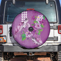 Hawaii Aloha Turtle Hibiscus and Leaves Spare Tire Cover with Polynesian and Kakau Tattoos Lilac Color LT03 Purple - Polynesian Pride