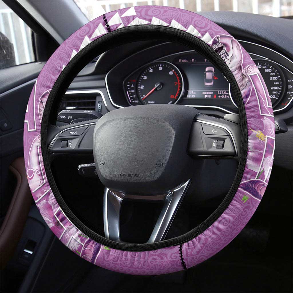 Hawaii Aloha Turtle Hibiscus and Leaves Steering Wheel Cover with Polynesian and Kakau Tattoos Lilac Color LT03 - Polynesian Pride