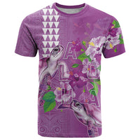 Hawaii Aloha Turtle Hibiscus and Leaves T Shirt with Polynesian and Kakau Tattoos Lilac Color LT03 Purple - Polynesian Pride
