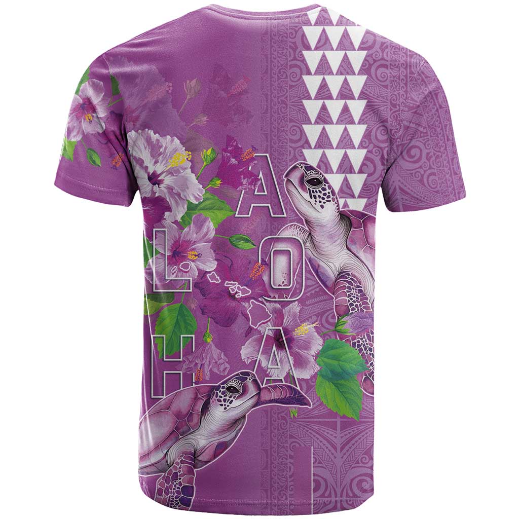 Hawaii Aloha Turtle Hibiscus and Leaves T Shirt with Polynesian and Kakau Tattoos Lilac Color LT03 - Polynesian Pride
