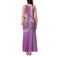 Hawaii Aloha Turtle Hibiscus and Leaves Tank Maxi Dress with Polynesian and Kakau Tattoos Lilac Color LT03 - Polynesian Pride