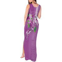Hawaii Aloha Turtle Hibiscus and Leaves Tank Maxi Dress with Polynesian and Kakau Tattoos Lilac Color LT03 - Polynesian Pride
