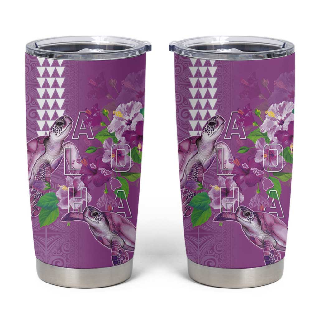 Hawaii Aloha Turtle Hibiscus and Leaves Tumbler Cup with Polynesian and Kakau Tattoos Lilac Color LT03 Purple - Polynesian Pride