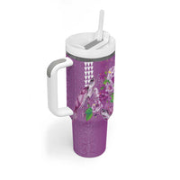 Hawaii Aloha Turtle Hibiscus and Leaves Tumbler With Handle with Polynesian and Kakau Tattoos Lilac Color LT03 - Polynesian Pride