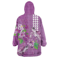 Hawaii Aloha Turtle Hibiscus and Leaves Wearable Blanket Hoodie with Polynesian and Kakau Tattoos Lilac Color LT03 - Polynesian Pride