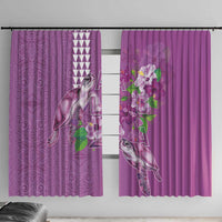 Hawaii Aloha Turtle Hibiscus and Leaves Window Curtain with Polynesian and Kakau Tattoos Lilac Color LT03 With Hooks Purple - Polynesian Pride