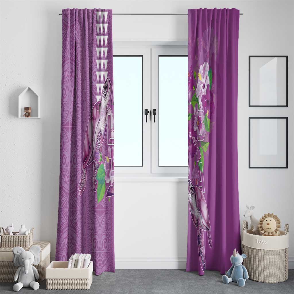 Hawaii Aloha Turtle Hibiscus and Leaves Window Curtain with Polynesian and Kakau Tattoos Lilac Color LT03 - Polynesian Pride