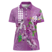 Hawaii Aloha Turtle Hibiscus and Leaves Women Polo Shirt with Polynesian and Kakau Tattoos Lilac Color LT03 Female Purple - Polynesian Pride