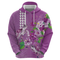 Hawaii Aloha Turtle Hibiscus and Leaves Zip Hoodie with Polynesian and Kakau Tattoos Lilac Color LT03 - Polynesian Pride