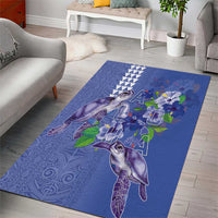Hawaii Aloha Turtle Hibiscus and Leaves Area Rug with Polynesian and Kakau Tattoos Denim Color LT03 - Polynesian Pride