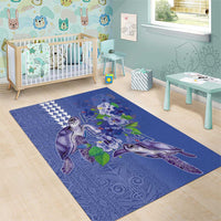 Hawaii Aloha Turtle Hibiscus and Leaves Area Rug with Polynesian and Kakau Tattoos Denim Color LT03 - Polynesian Pride
