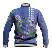 Hawaii Aloha Turtle Hibiscus and Leaves Baseball Jacket with Polynesian and Kakau Tattoos Denim Color - Polynesian Pride
